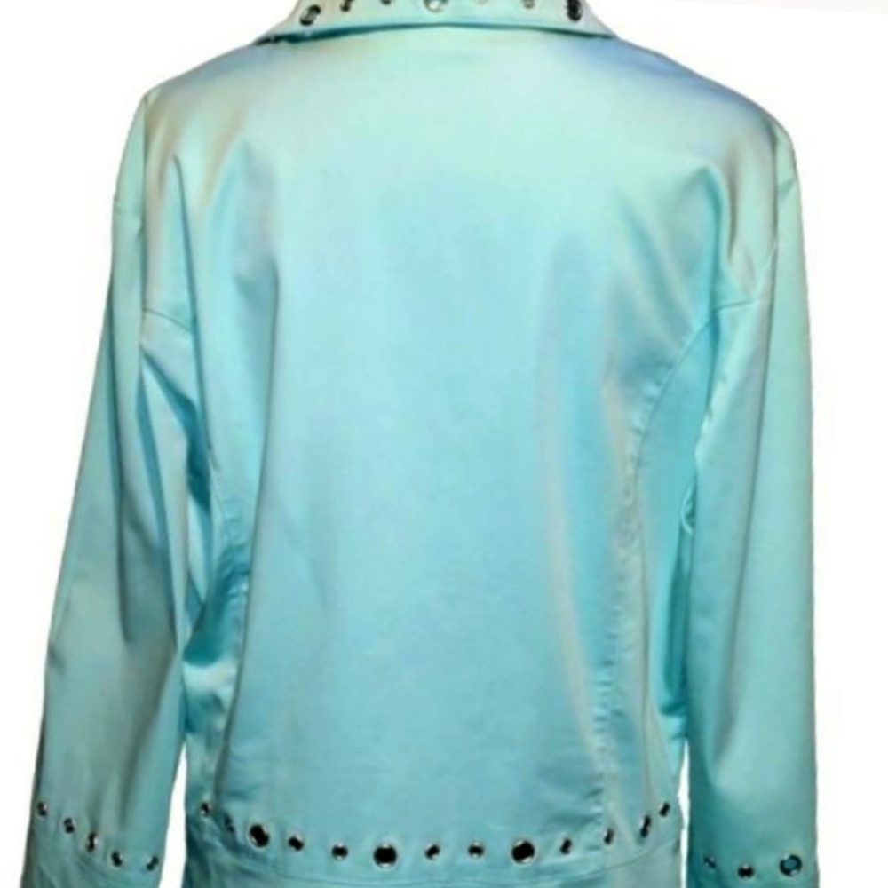 NANCY BOLEN City Girl - Blazer w/Riveted Cutouts - Aqua - 18 - Like New - Picture 9 of 15